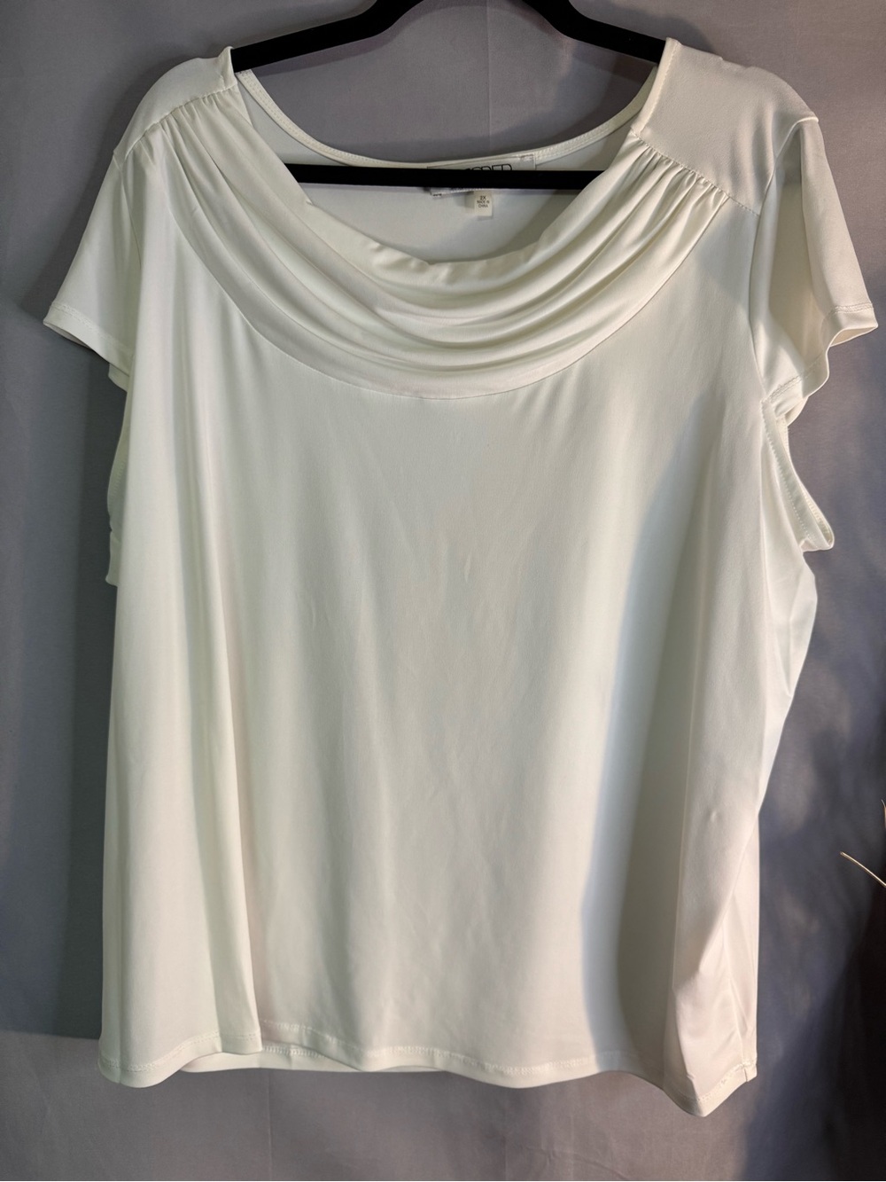 Kasper White Draped Scoop Neck Short Sleeve Blouse
